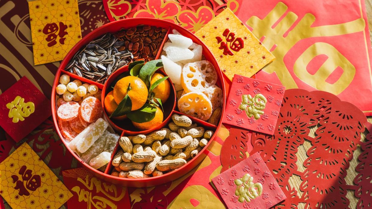candy box with variety of lunar new year snacks