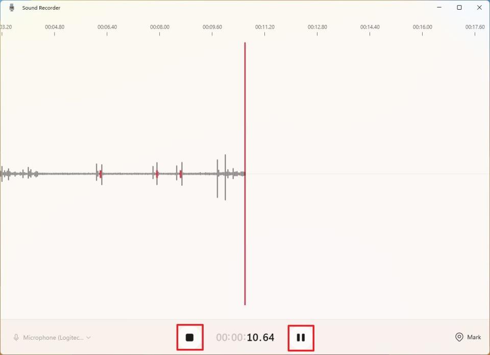 Sound Recorder pause and stop options