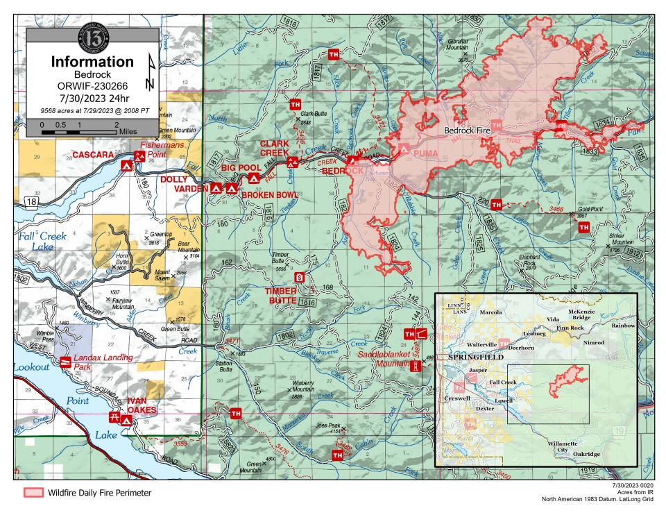 A map of the current Bedrock Fire.