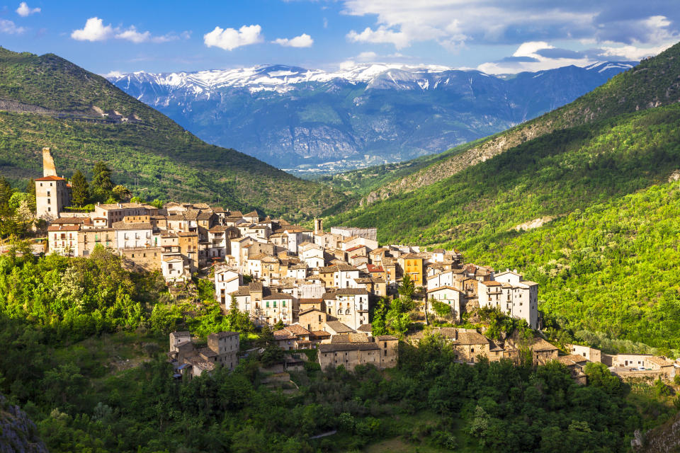 Impressive Abruzzo,View Of Village And Mountains,Italy.