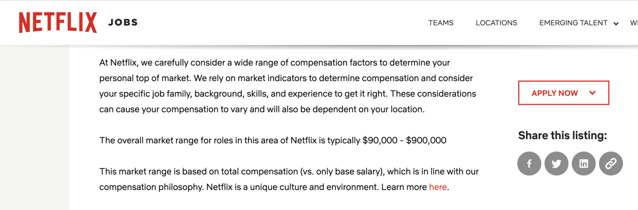 (Screenshot of Netflix job posting)