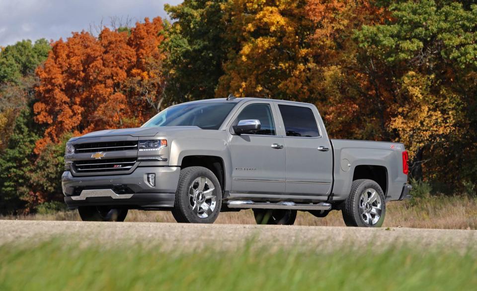 <p>Chevrolet didn’t know it at the time, but naming its pickup the <em>Silver</em>ado could not have been more fitting. The Silverado just can’t seem to get out of its second-place status. Lucky for Chevy fans, the repeated losses are driving the Silverado’s continuous improvement. We got a small glimpse of the next-generation truck with <a rel="nofollow noopener" href="https://www.caranddriver.com/news/2019-chevrolet-silverado-1500-photos-and-info-news" target="_blank" data-ylk="slk:the 2019 1500 LT Trailboss;elm:context_link;itc:0;sec:content-canvas" class="link ">the 2019 1500 LT Trailboss</a>, and the full lineup will be announced soon at the 2018 Detroit auto show. Expect a lighter, more efficient truck with continued use of high-strength steel and V-8s and the addition of new small-displacement, forced-induction powerplants. <a rel="nofollow noopener" href="https://www.caranddriver.com/reviews/2018-chevrolet-silverado-1500-in-depth-model-review" target="_blank" data-ylk="slk:READ MORE ››;elm:context_link;itc:0;sec:content-canvas" class="link ">READ MORE ››</a></p>