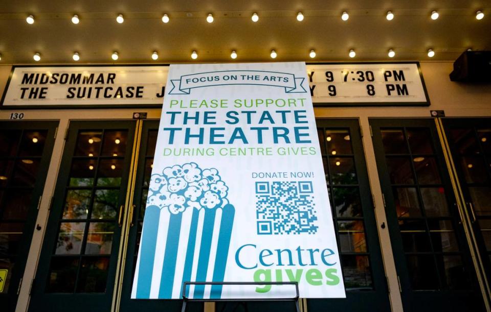 A sign hangs outside The State Theatre on Thursday during Centre Gives. Abby Drey/adrey@centredaily.com