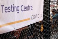 People queue up at a makeshift community testing centre for the coronavirus disease (COVID-19), in Hong Kong