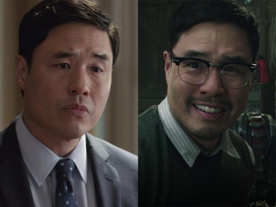 On the left: Randall Park as Jimmy Woo in "Ant-Man and the Wasp." On the right: Park as	Dr. Stephen Shin in "Aquaman."