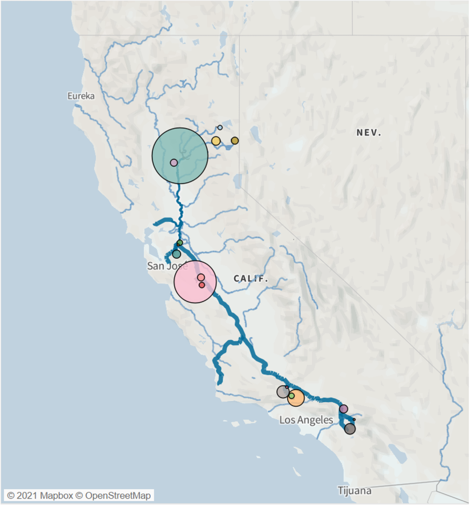 Map of the State Water Project's reservoirs and primary canals