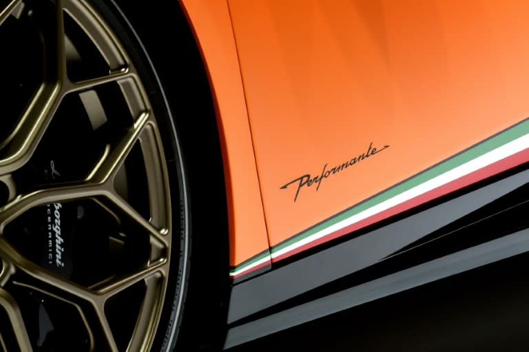 The Lamborghini Huracan, pictured, was one of several luxury brands on display at the Geneva International Motorshow