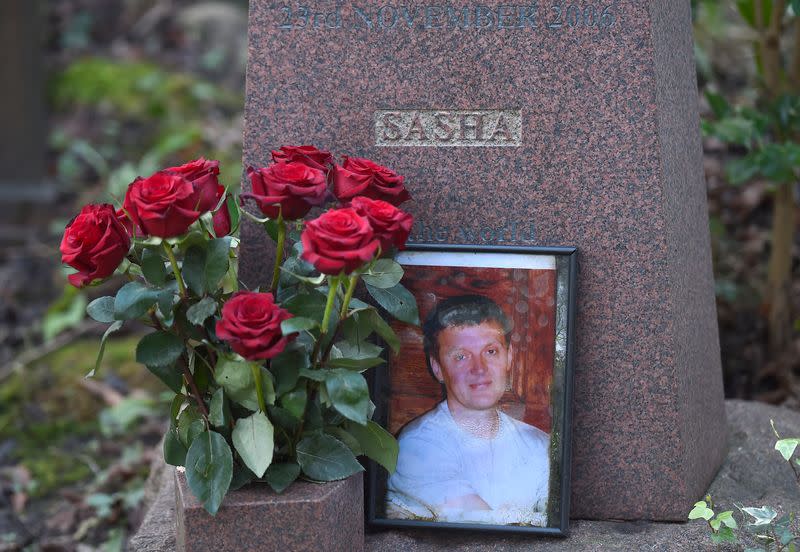 The grave of murdered ex-KGB agent Alexander Litvinenko is seen at Highgate Cemetery in London, Britain