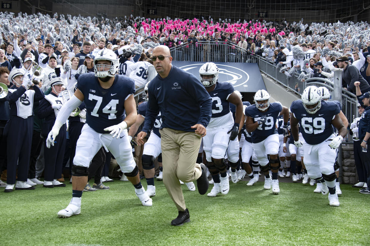 Penn State head coach James Franklin and his team open their season Thursday night against Purdue. (AP Photo/Barry Reeger, File)