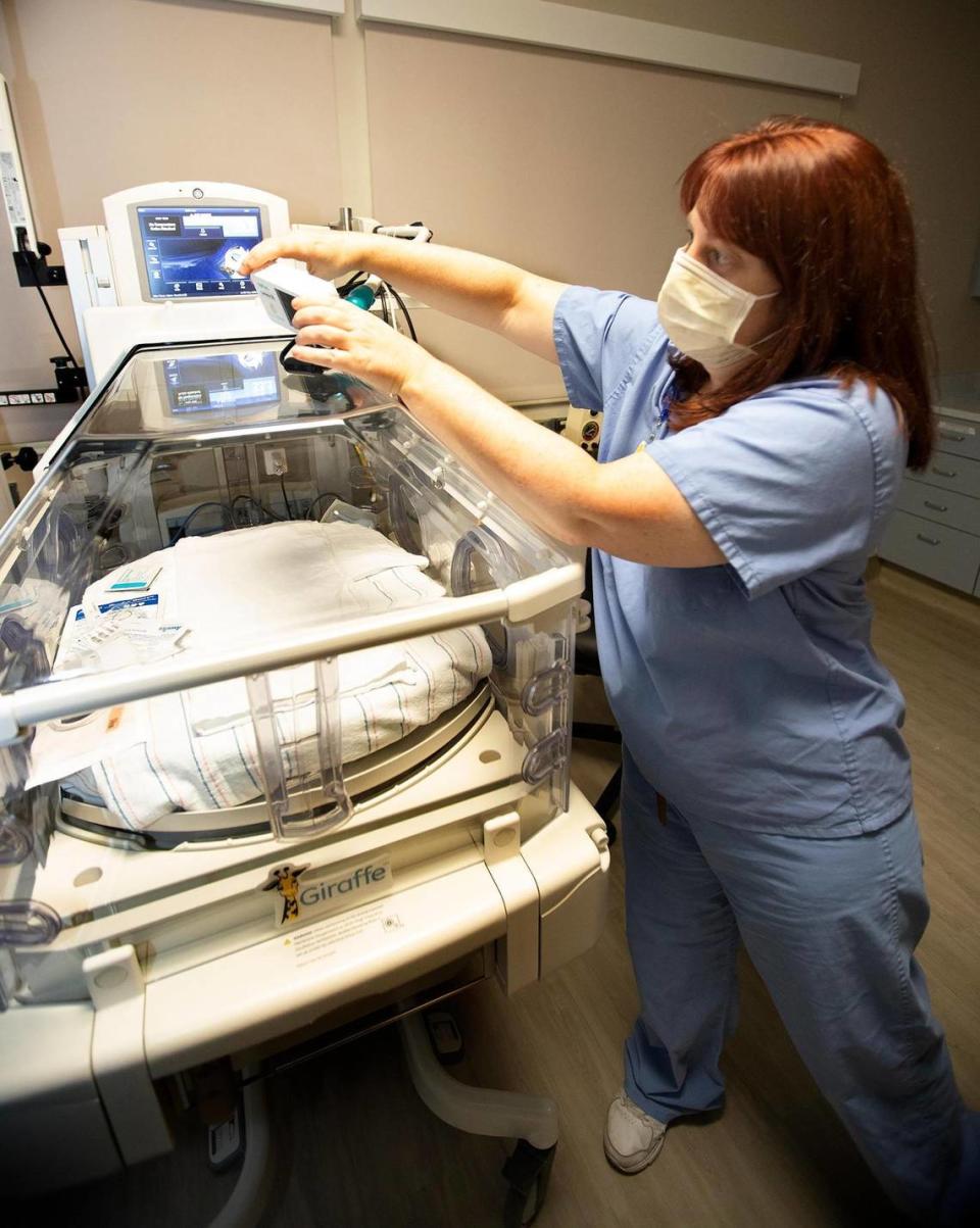 Emily Hosford, Women and Children’s Services manager at Adventist Health Sierra Vista, explains how the NicView live-stream camera works at the hospital’s Neonatal Intensive Care Unit in 2022.