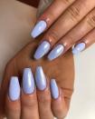 <p>A fun way to change up a set of single color nails while still keeping things relatively simple is to add a glitter top coat to two or three nails — like with this periwinkle manicure.</p><p><a class="link " href="https://go.redirectingat.com?id=74968X1596630&url=https%3A%2F%2Fwww.ulta.com%2Fneutrals-nail-polish%3FproductId%3Dpimprod2016662%26sku%3D2530604&sref=https%3A%2F%2Fwww.goodhousekeeping.com%2Fbeauty%2Fnails%2Fg988%2Feaster-nail-art%2F" rel="nofollow noopener" target="_blank" data-ylk="slk:SHOP GLITTER TOP COAT;elm:context_link;itc:0;sec:content-canvas">SHOP GLITTER TOP COAT </a></p><p><a href="https://www.instagram.com/p/B8PRATZB7dv/&hidecaption=true" rel="nofollow noopener" target="_blank" data-ylk="slk:See the original post on Instagram;elm:context_link;itc:0;sec:content-canvas" class="link ">See the original post on Instagram</a></p>