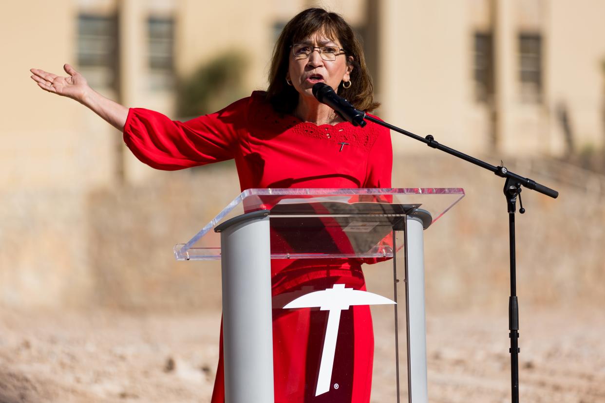 Rep. Lina Ortega speaks at UTEP’s groundbreaking ceremony of the Texas Western Hall on Thursday, Oct. 19, 2023. The new $100m learning complex will replace the old Liberal Arts building.