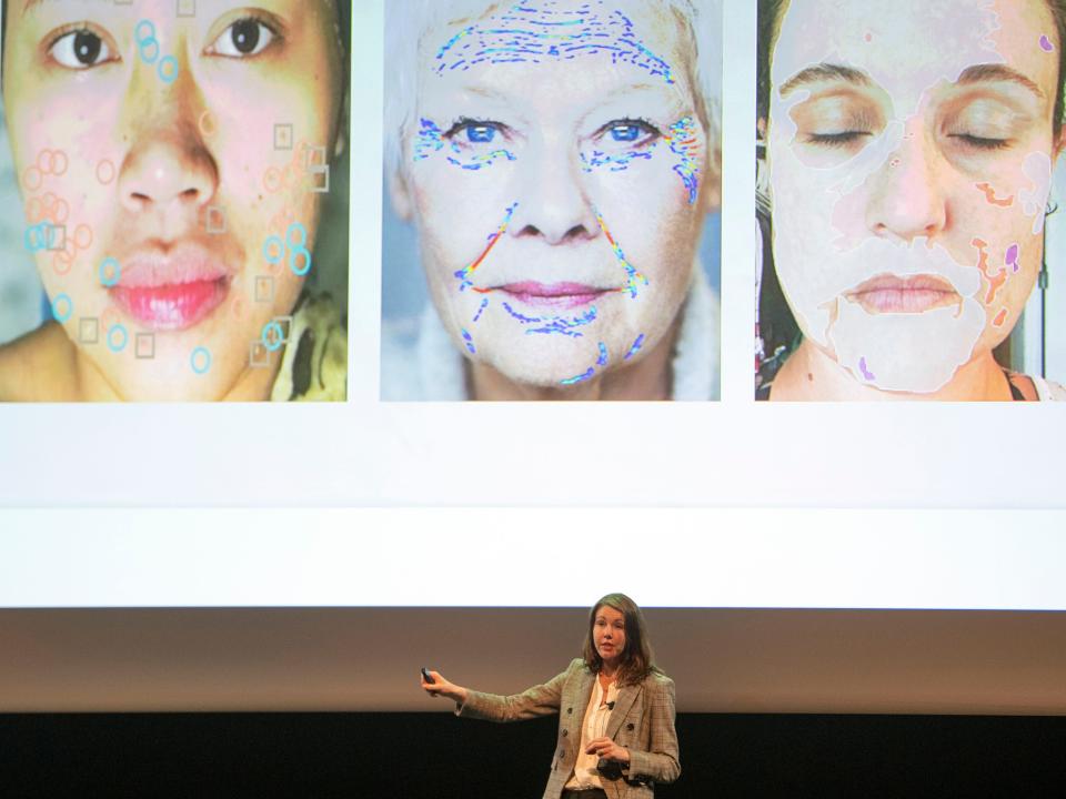 Eleanor Jones, CEO of Skintelligent, makes a presentation at the Techstars Industries of the Future Demo Day at the University of Tennessee Student Union Auditorium in Knoxville on May 26, 2022.