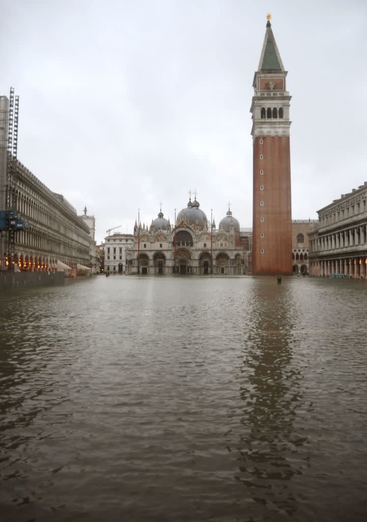 A flooded St. Mark's Square following a high tide "Alta Acqua" event.