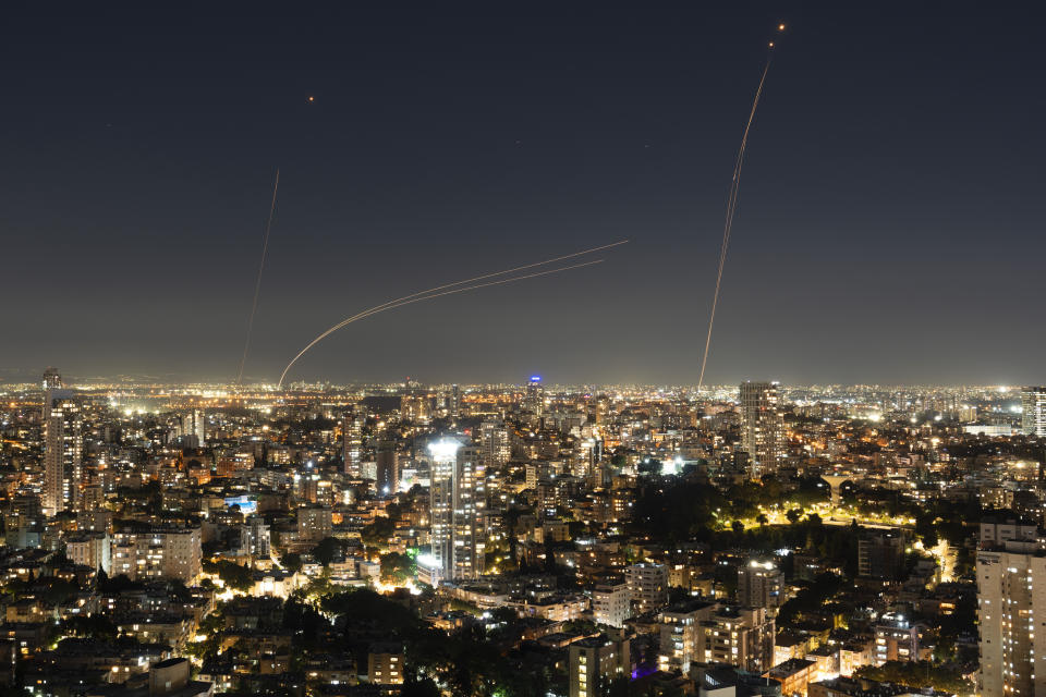 Israeli Iron Dome air defense system fires to intercept a rocket fired from the Gaza Strip, in central Israel, Tuesday, Nov. 21, 2023. (AP Photo/Oded Balilty)