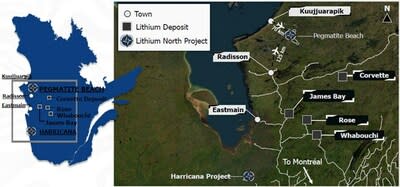 Figure 1 - Map of Quebec Projects (CNW Group/Targa Exploration Corp.)