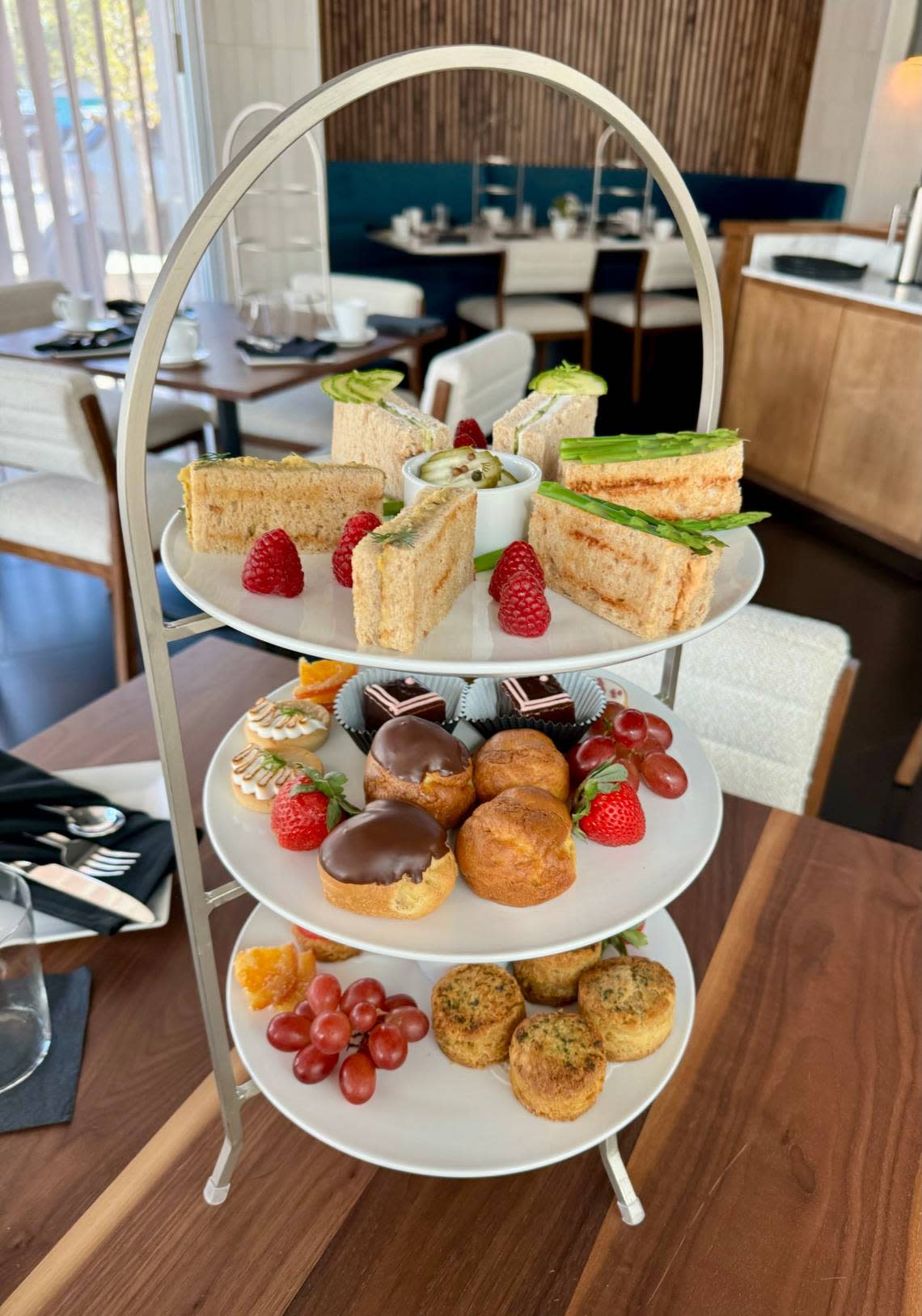 Maiden offfers a vegan afternoon tea service with plant-based tea sandwiches and sweets. Bud Kennedy/bud@star-telegram.com