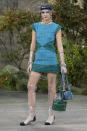 <p><i>Blue and green mini tweed dress from the SS18 Chanel collection. (Photo: ImaxTree) </i></p>