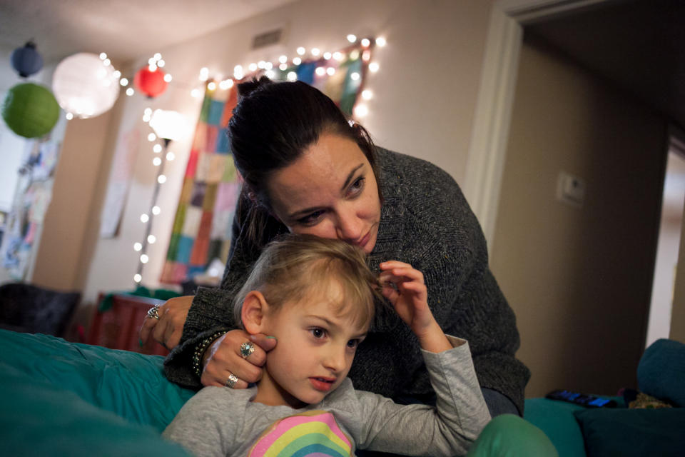 AUSTIN, TEXAS - FEBRUARY 13: Erin Meredith, 37, divorced and single mother of two children, including Addison, 5, works as an office manager in Bastrop, Texas. A self-described staunch Republican, Meredith has enrolled in Obamacare; she has a pre-existing genetic blood disorder. She votes a straight Republican ticket, and has faith that her elected officials will help her figure out her health care. I dont want a handout,  she says, I just want a little help. Meredith also said: Have faith in your State if you are going to send Washington home. I cant sacrifice my health, because Im the only one here. (Photo by Ilana Panich-Linsman for The Washington Post via Getty Images)