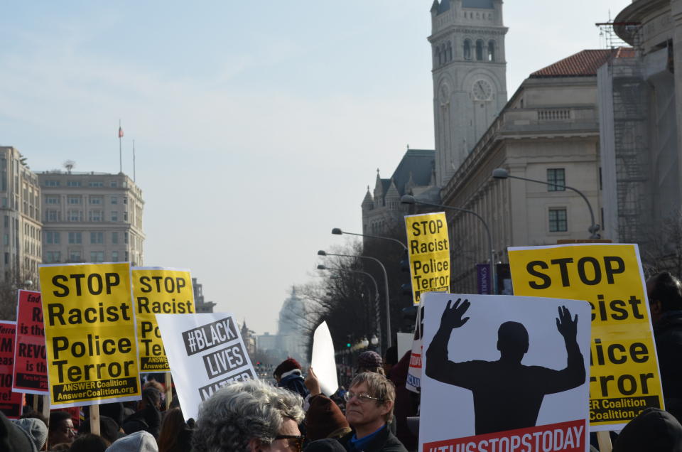 Protesters march towards the U.S. Capitol in Washington, DC on Saturday Dec. 13, 2014