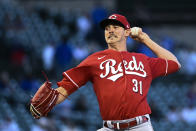 Cincinnati Reds starting pitcher Mike Minor delivers against the Chicago Cubs during the first inning of a baseball game Wednesday, Sept. 7, 2022, in Chicago. (AP Photo/Matt Marton)