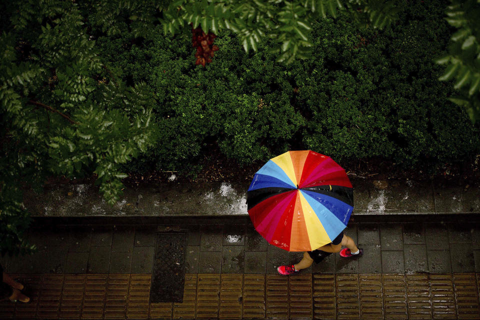 Rainbow-colored umbrella in Beijing