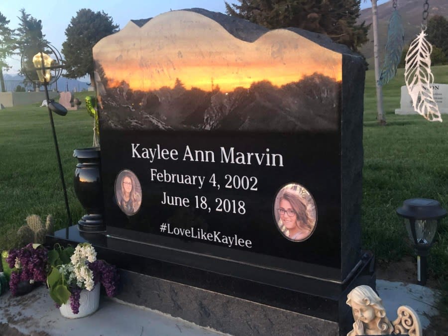 A photo of Kaylee Ann Marvin's headstone after her death. Fallen Utah officer Sergeant Billy Dean Hooser responded to the scene and comforted the family at the time. (Courtesy: Sydni Johnston)