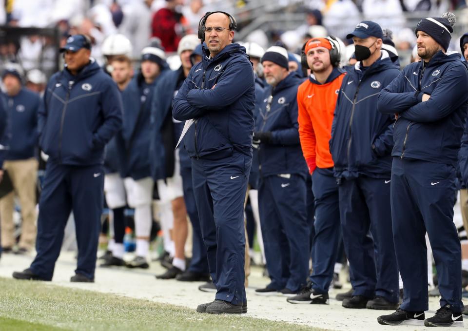 Penn State head coach James Franklin looks on from the sideline during the third quarter of the game against Michigan at Beaver Stadium.