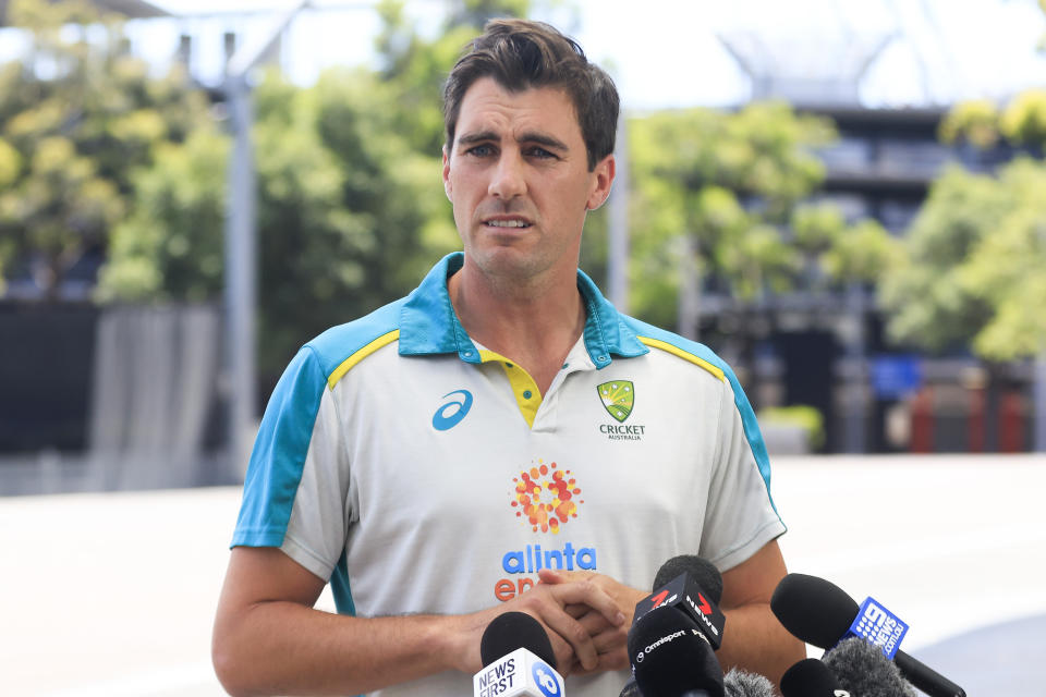 Australian captain Pat Cummins (pictured) speaks during a press conference.