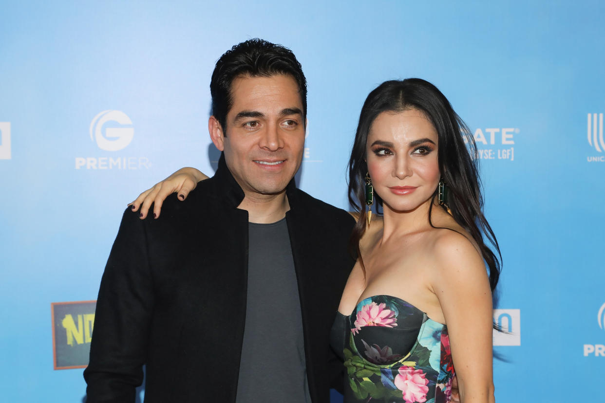 MEXICO CITY, MEXICO - APRIL 09:  Omar Chaparro and Martha Higareda attend "No Manches Frida 2" Mexico City premiere red carpet at Cinepolis Plaza Universidad on April 9, 2019 in Mexico City, Mexico.  (Photo by Victor Chavez/Getty Images)