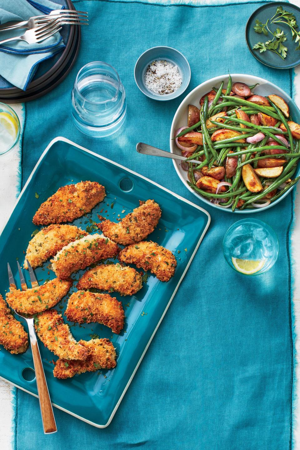 Buttermilk Chicken Tenders with Roasted Potatoes and Green Beans