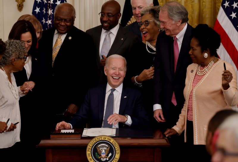 U.S. President Biden signs Juneteenth National Independence Day Act at the White House in Washington