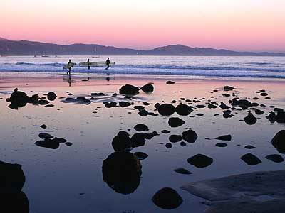 The generally light surf at Leadbetter Beach makes it one of Santa Barbara's more popular venues for beginning surfers.