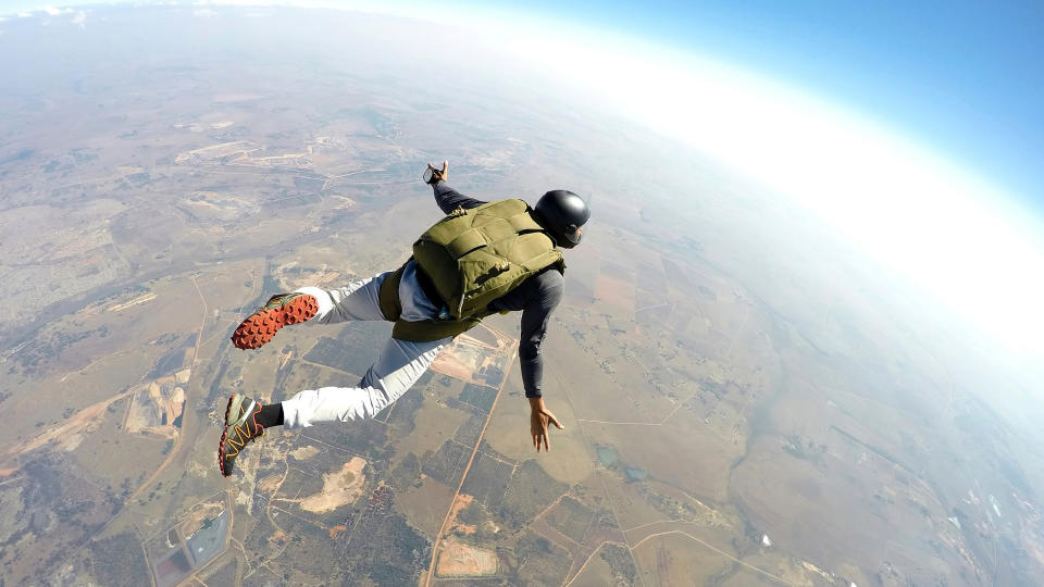Free Falling, Parachuting, Skydiver in action - Stock imageSkydiving, Sport, falling