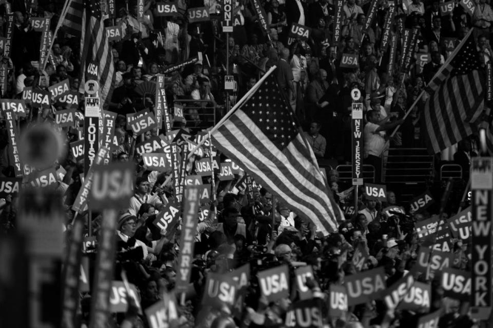 <p>Delegates wave flags during the DNC in Philadelphia, PA. on Jauly 28, 2016. (Photo: Khue Bui for Yahoo News)</p>