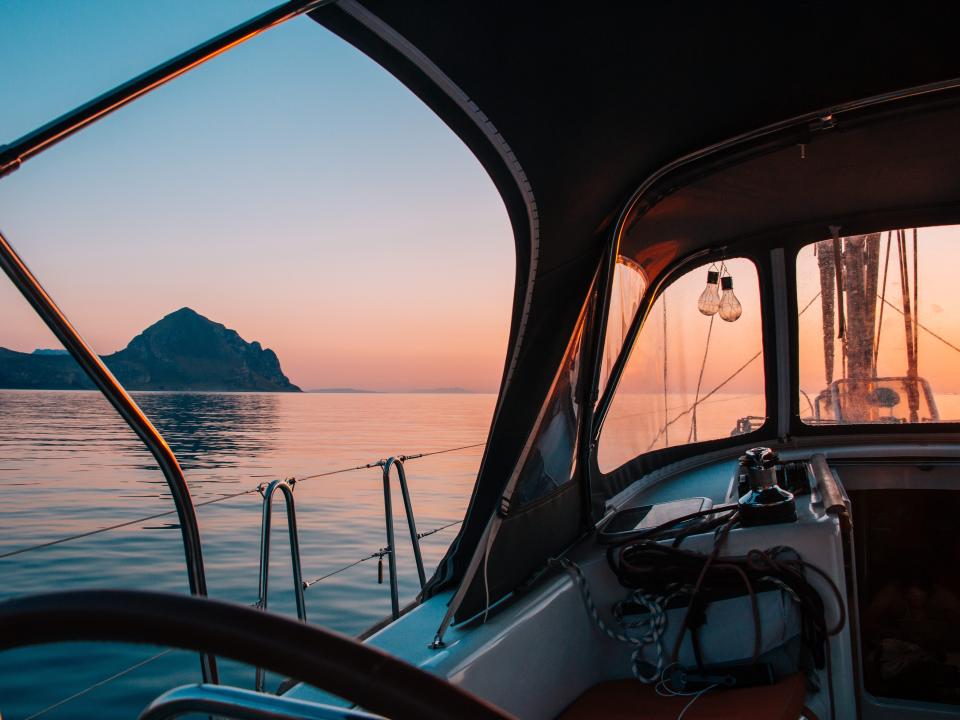 A sunset view from the sailboat.