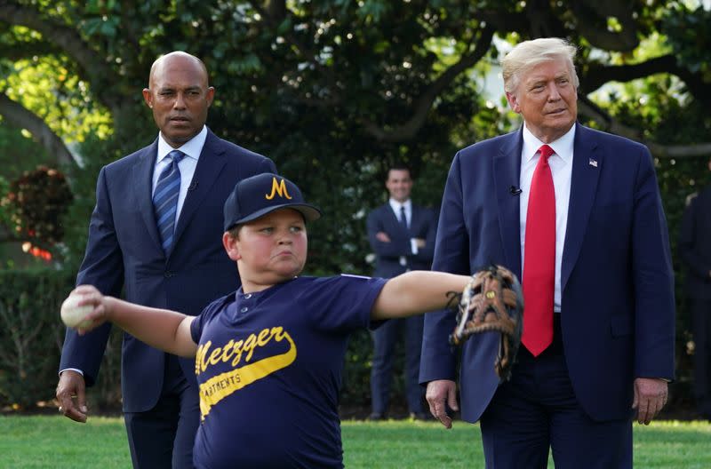 Trump hosts youth baseball players at the White House in Washington