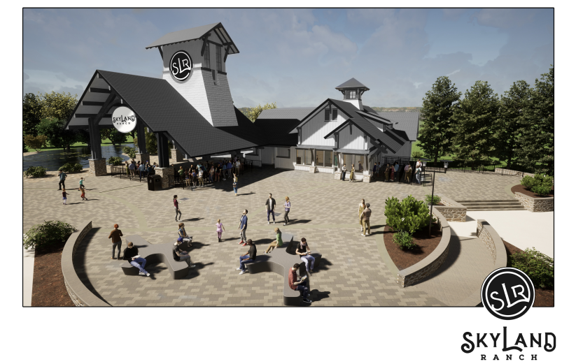 A rendering of the entrance of SkyLand Ranch. Visitors will but tickets, then be carried to the top of the hill by a chairlift or take a ride on the mile-long mountain coaster.