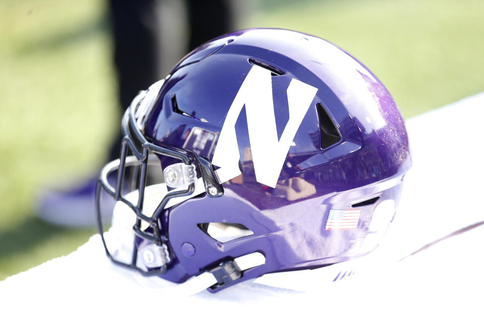 A Northwestern Wildcats helmet.