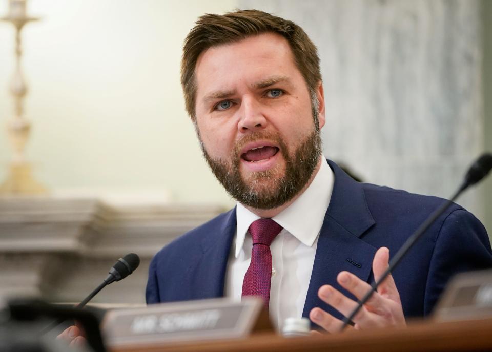 Senator J.D. Vance during the Senate hearing on Improving rail safety in response to the East Palestine, Ohio train Derailment on Wednesday, March 22, 2023.