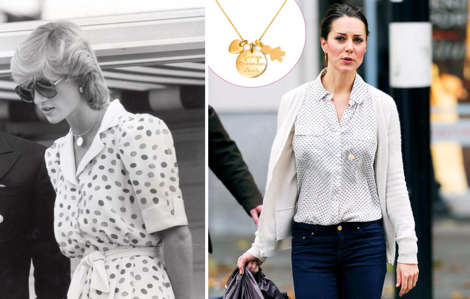 The Duchess was inspired by Diana’s golden disc necklace [Photo: Rex/Pinterest]