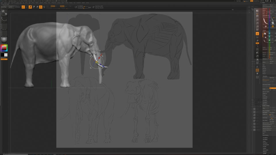 Digital sculpting and painting of elephant in ZBrush and Photoshop by Rob Brunette