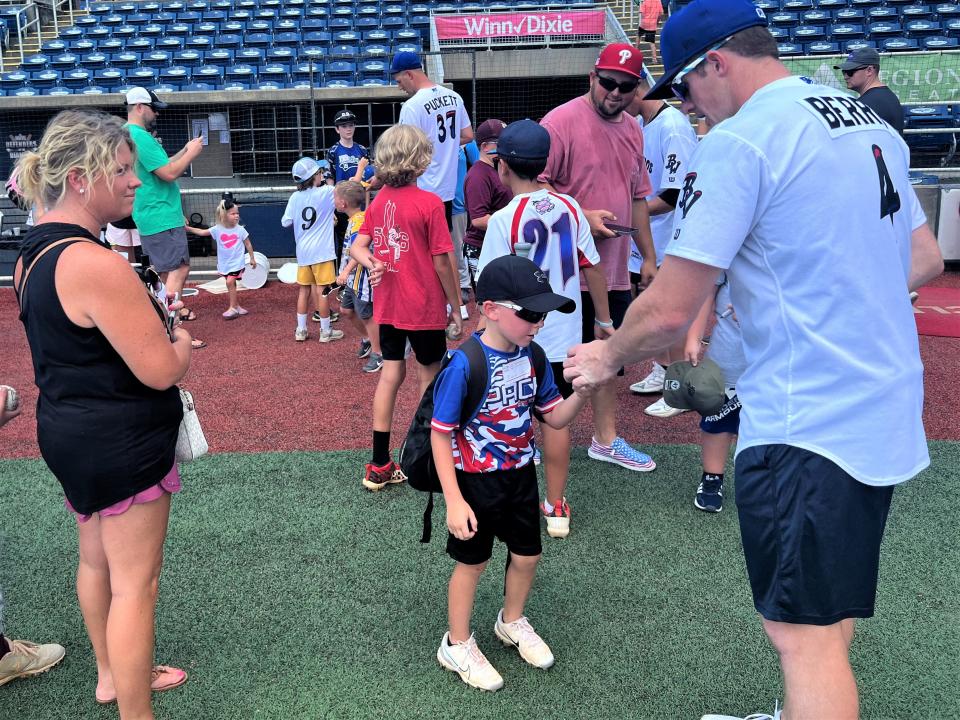 Jacob Berry was part of the volunteer instructors for the annual Chevrolet Youth Baseball Clinic at Blue Wahoos Stadium.