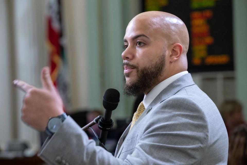 Assemblyman Isaac Bryan, D-Los Angeles, gives his opinion on a bill during an Assembly floor session on June 1, 2023. Bryan and other members of the Legislative Black Caucus will push reparations bills in 2024.