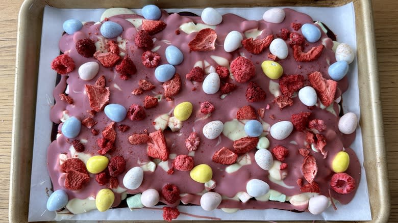 Chilled triple-chocolate Easter marshmallow bark
