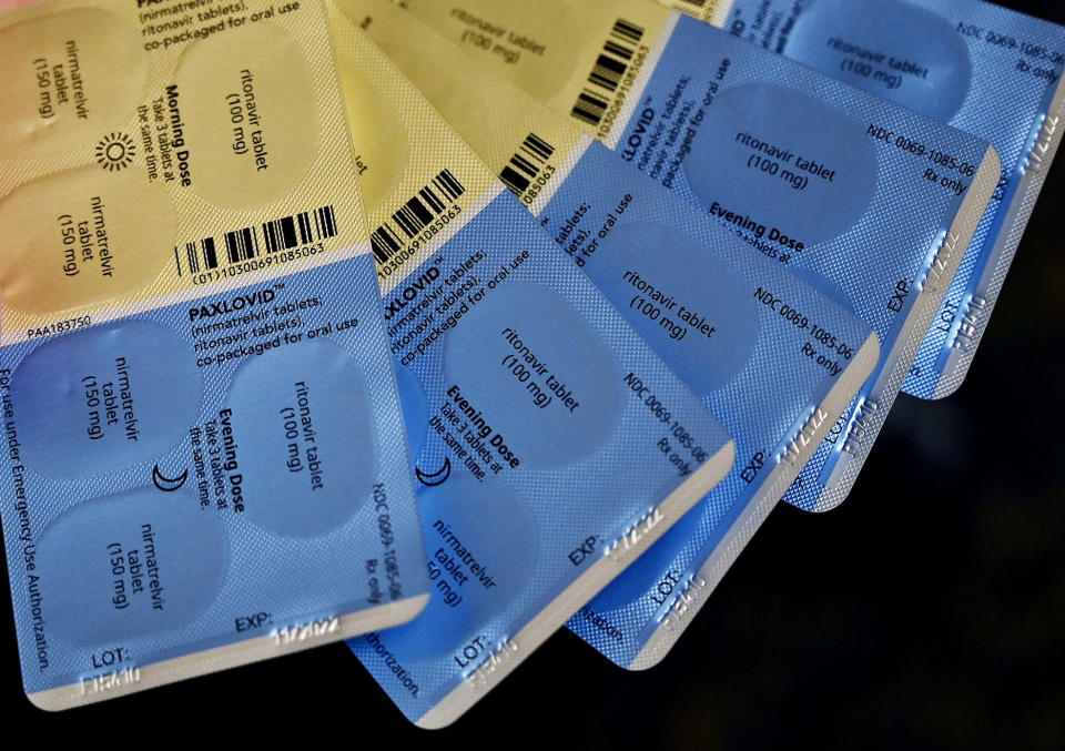 ePORTLAND, ME - APRIL  1: Packages of Paxlovid at MaineHealth in Scarborough Friday, April 1, 2022. (Shawn Patrick Ouellette/Portland Press Herald via Getty Images)