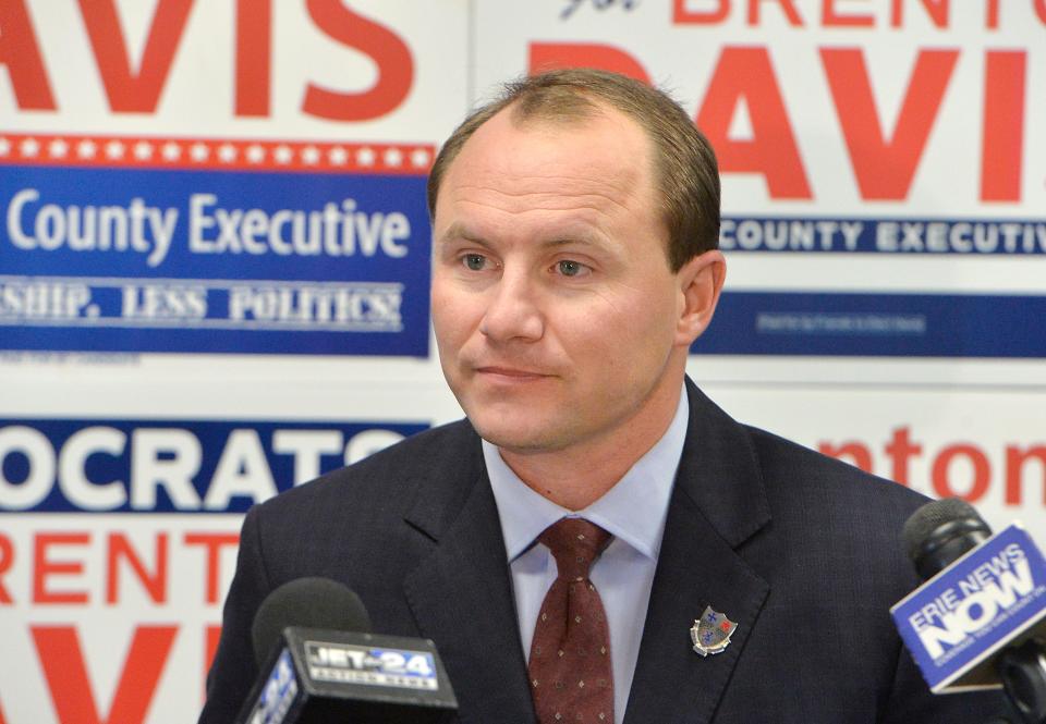 Erie County Executive-elect Brenton Davis takes questions during a news conference in Millcreek Township on Nov. 3.