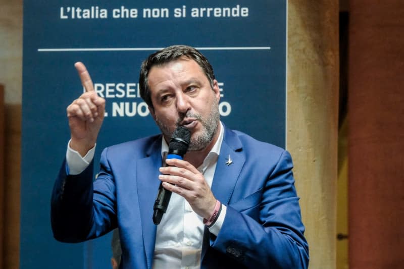 Italian Infrastructure Minister and League party leader Matteo Salvini speaks during the presentation of his latest book "Controvento. l'Italia che non si arrende!". Mauro Scrobogna/LaPresse via ZUMA Press/dpa
