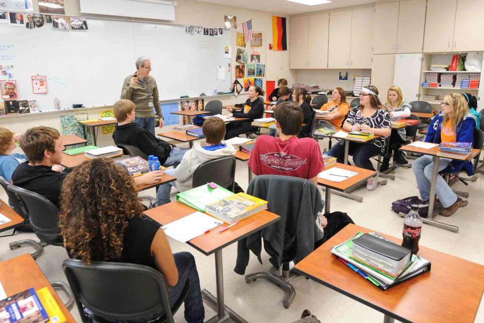 <p>AP Photo/Daily Journal, Scott Roberson</p> High school classroom