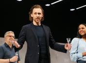 Tom Hiddleston and Zawe Ashton honor the late playwright Harold Pinter's 89th birthday onstage at <em>Betrayal</em> on Broadway at The Bernard B. Jacobs Theatre in N.Y.C. on Thursday night.